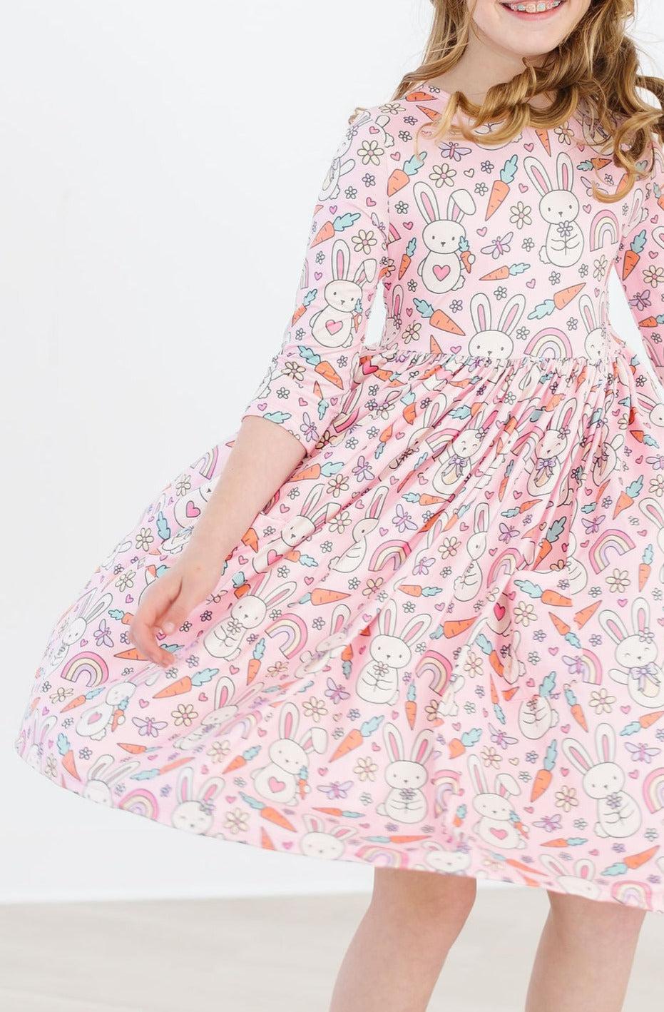 Springtime Bunnies 3/4 Sleeve Pocket Twirl Dress by Mila & Rose ®