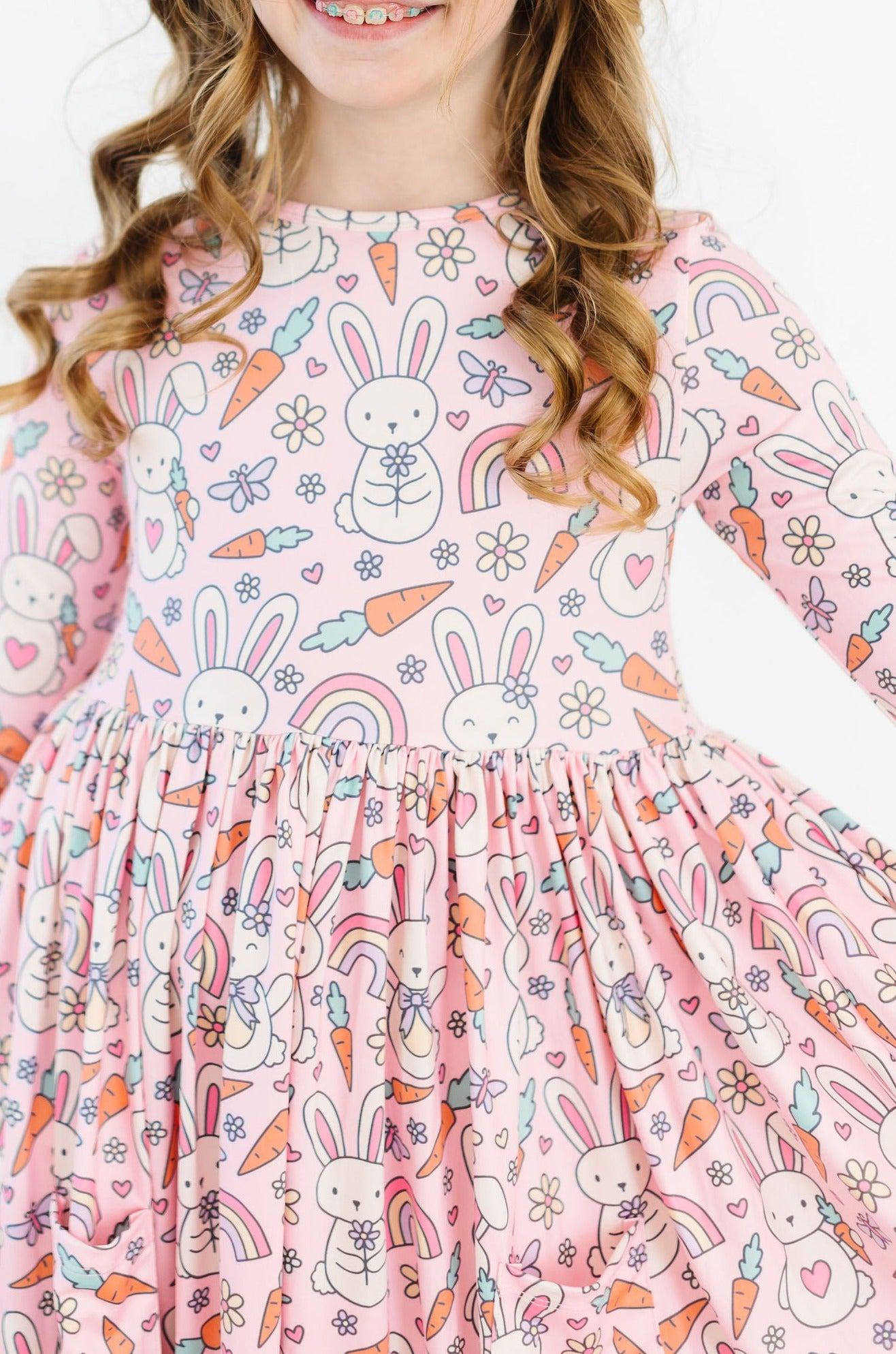 Springtime Bunnies 3/4 Sleeve Pocket Twirl Dress by Mila & Rose ®