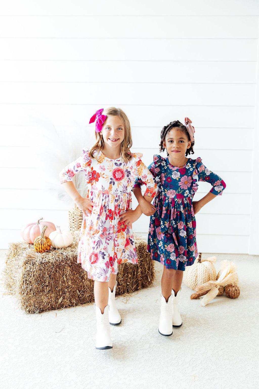 Vintage Garden 3/4 Sleeve Ruffle Twirl Dress by Mila & Rose ®