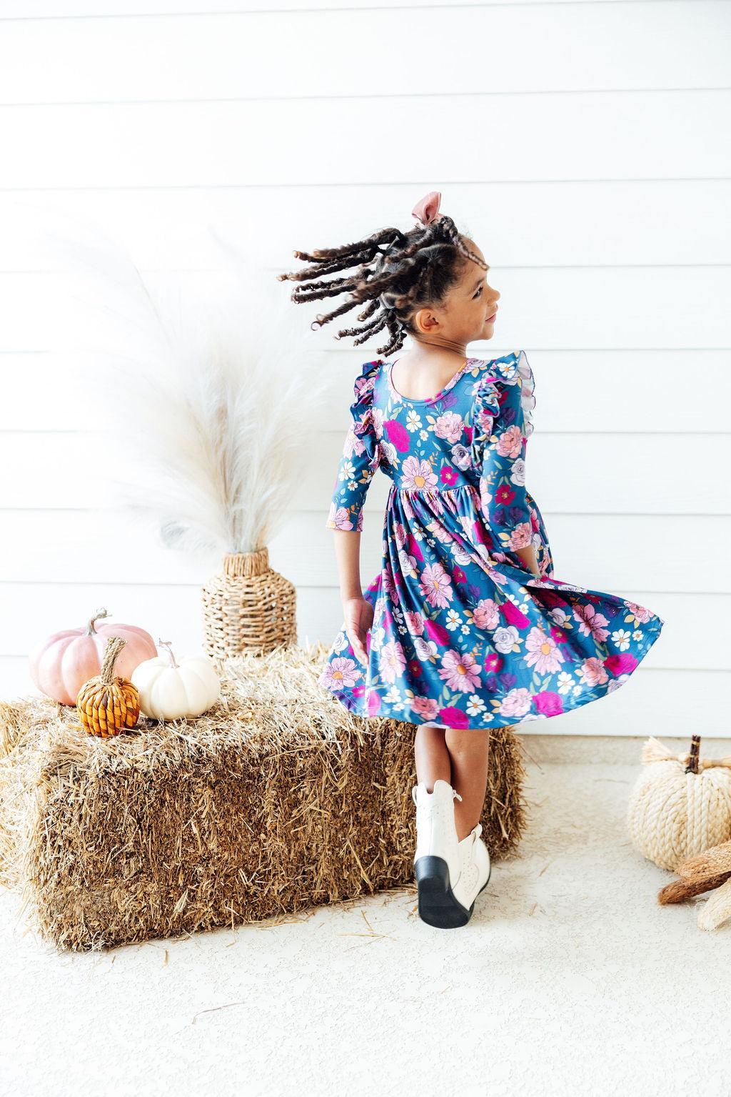 Vintage Garden 3/4 Sleeve Ruffle Twirl Dress by Mila & Rose ®