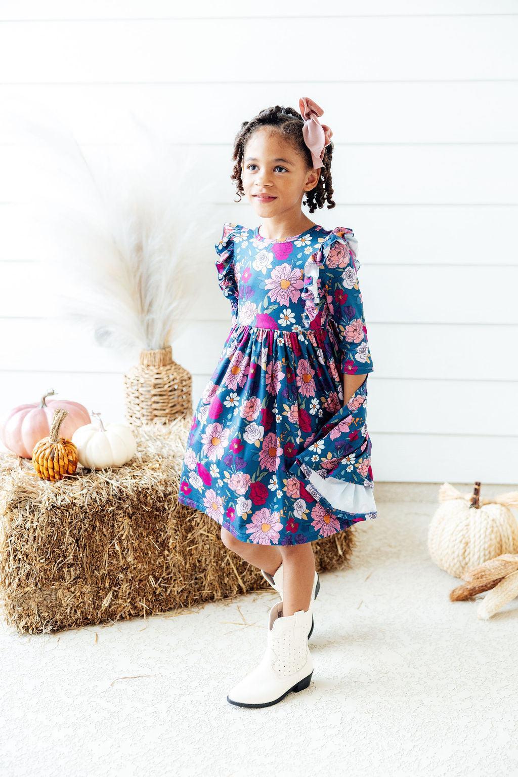 Vintage Garden 3/4 Sleeve Ruffle Twirl Dress by Mila & Rose ®