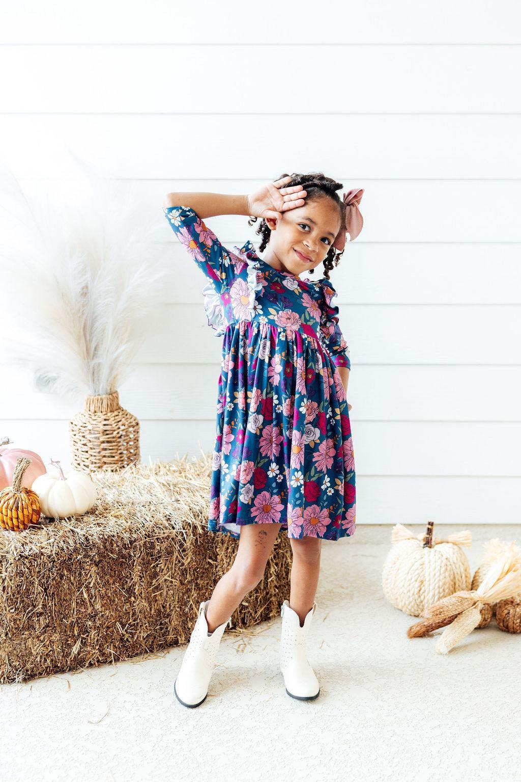 Vintage Garden 3/4 Sleeve Ruffle Twirl Dress by Mila & Rose ®