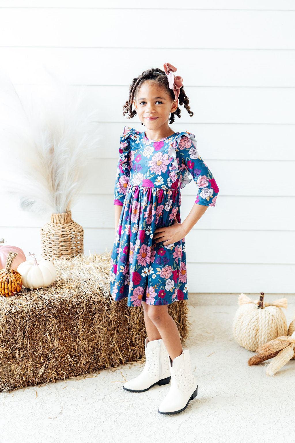 Vintage Garden 3/4 Sleeve Ruffle Twirl Dress by Mila & Rose ®