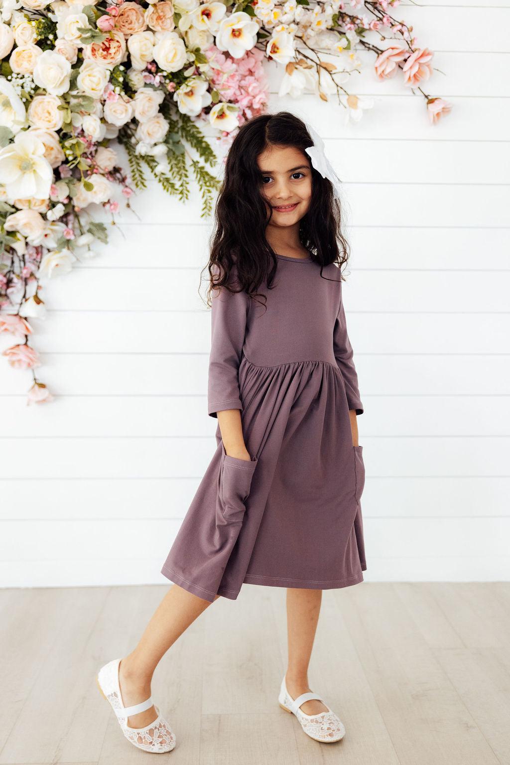 Vintage Violet 3/4 Sleeve Pocket Twirl Dress by Mila & Rose ®