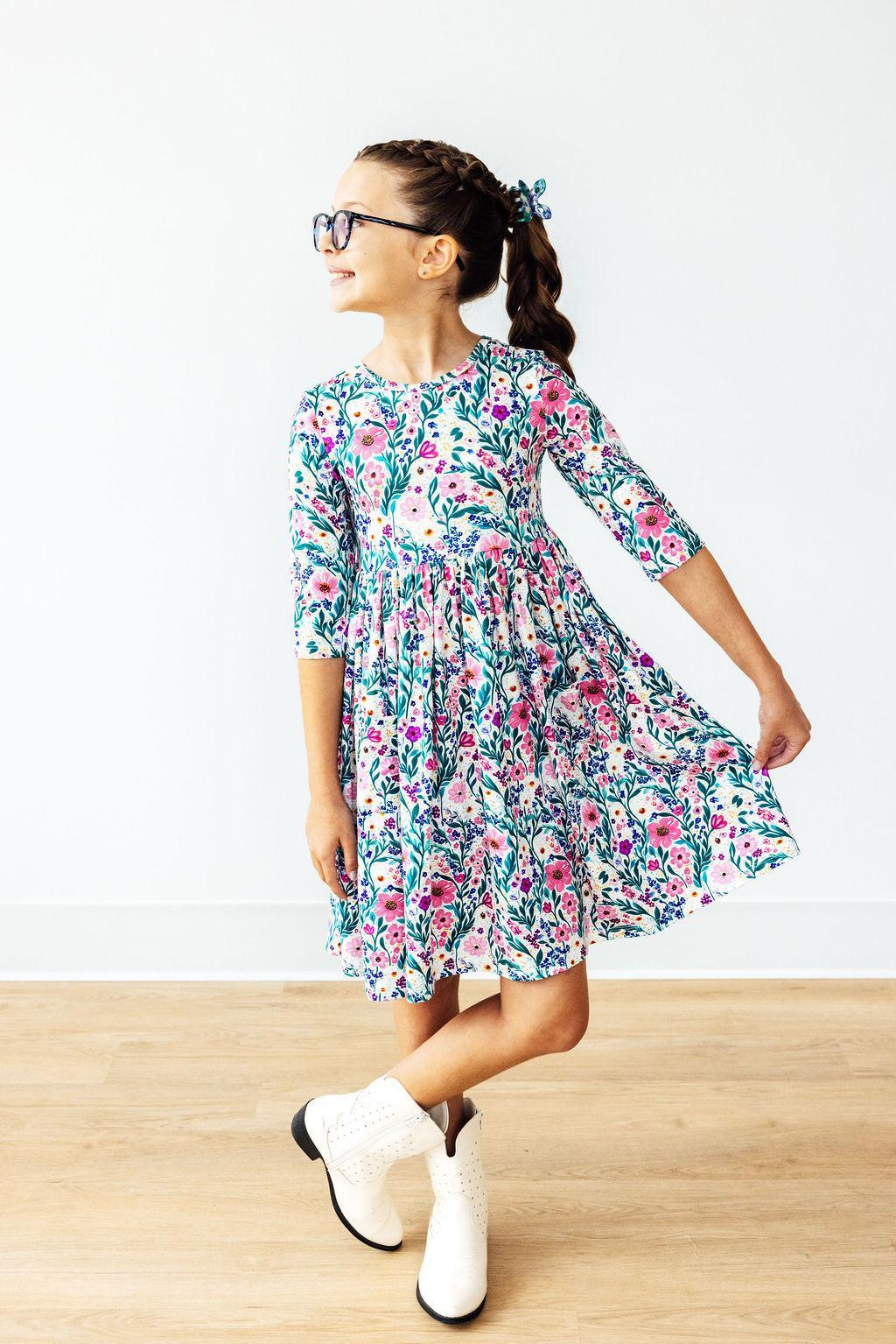 Vivid Garden 3/4 Sleeve Pocket Twirl Dress by Mila & Rose ®