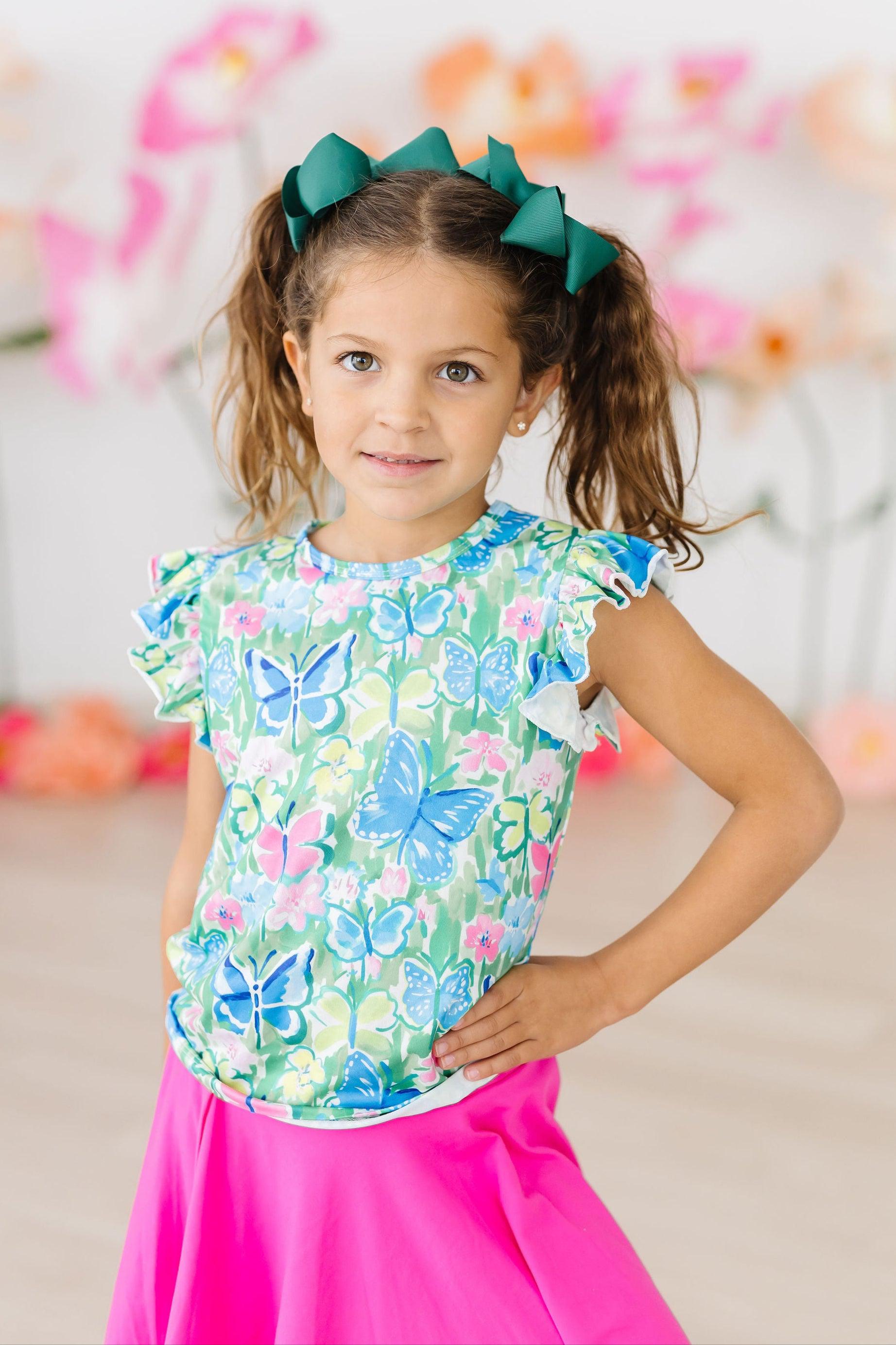 Watercolor Butterflies S/S Ruffle Tee by Mila & Rose ®