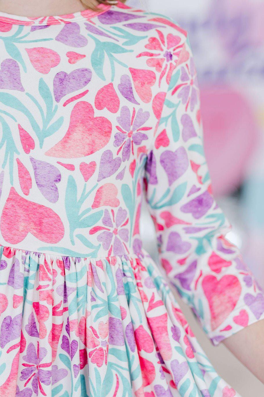Watercolor Hearts 3/4 Sleeve Pocket Twirl Dress by Mila & Rose ®