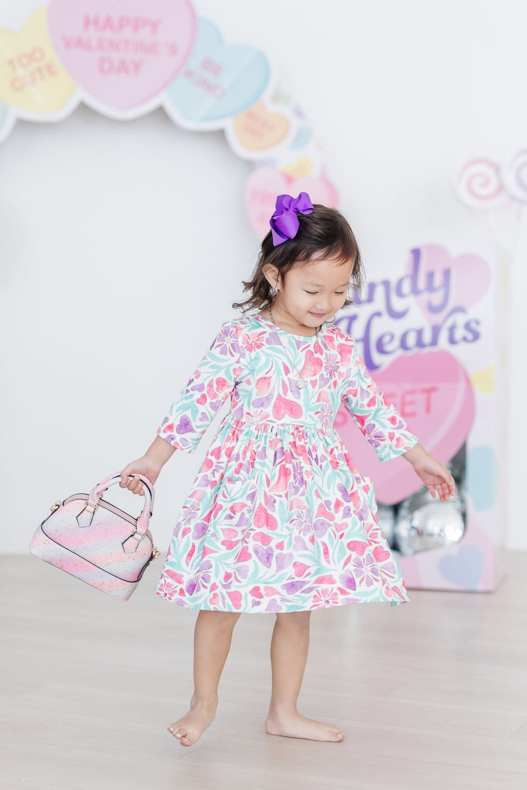 Watercolor Hearts 3/4 Sleeve Pocket Twirl Dress by Mila & Rose ®