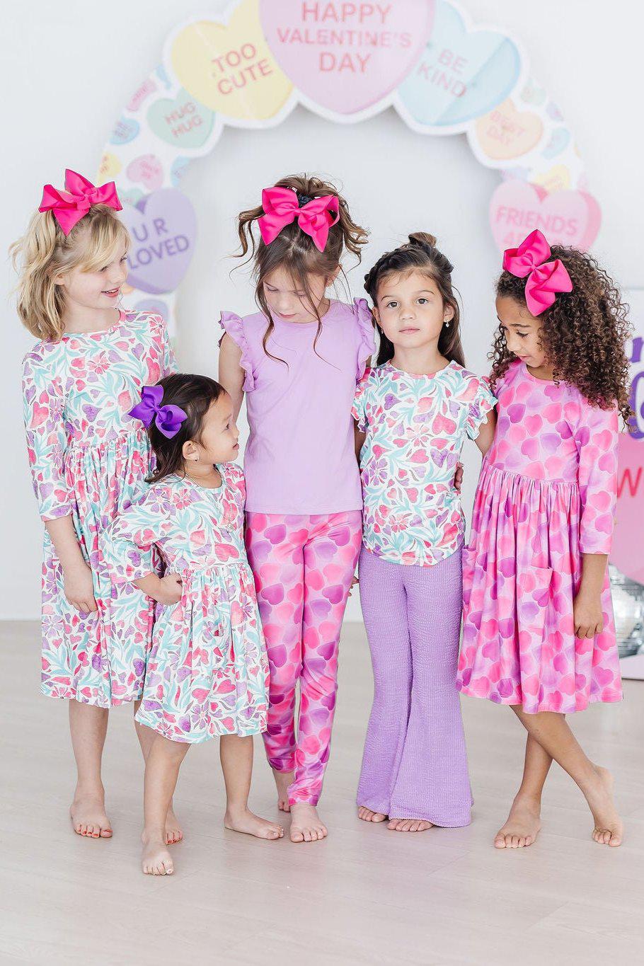 Watercolor Hearts 3/4 Sleeve Pocket Twirl Dress by Mila & Rose ®