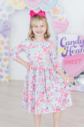Watercolor Hearts 3/4 Sleeve Pocket Twirl Dress by Mila & Rose ®