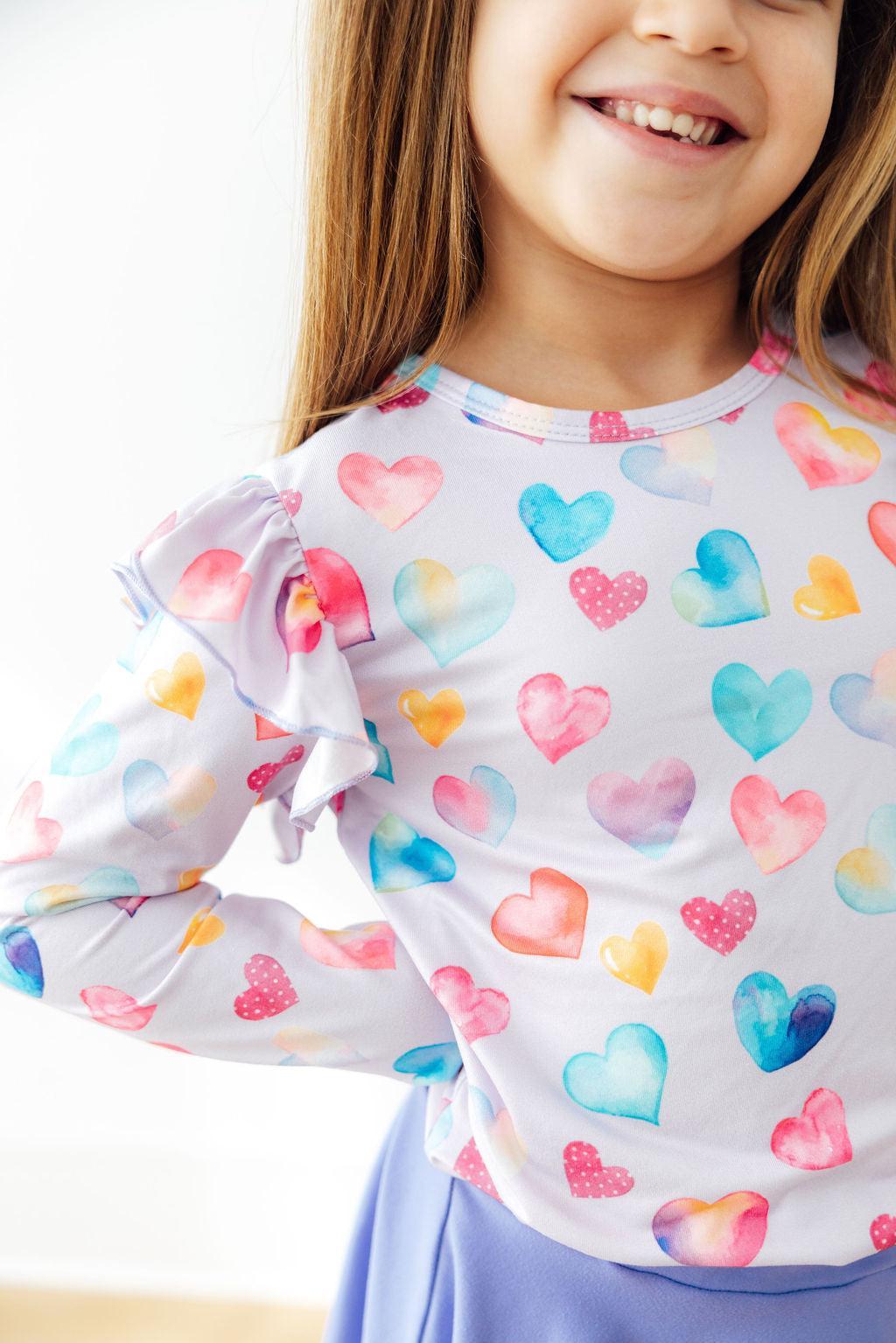 Watercolor Kisses L/S Ruffle Tee by Mila & Rose ®