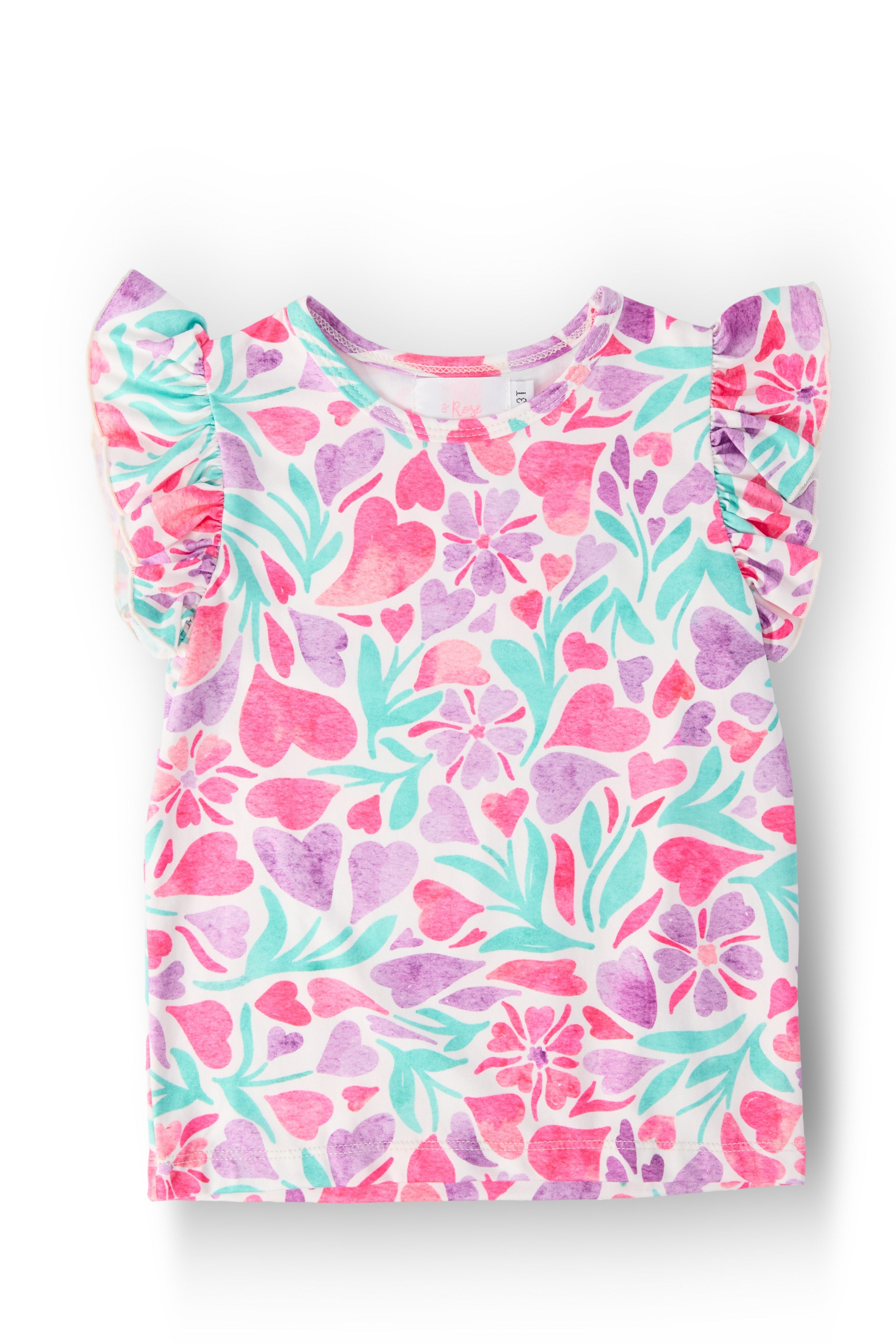 Watercolor Hearts S/S Ruffle Tee by Mila & Rose ®