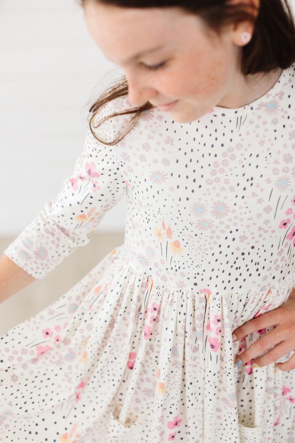 SALE Whimsical Wildflowers 3/4 Sleeve Pocket Twirl Dress by Mila & Rose ®