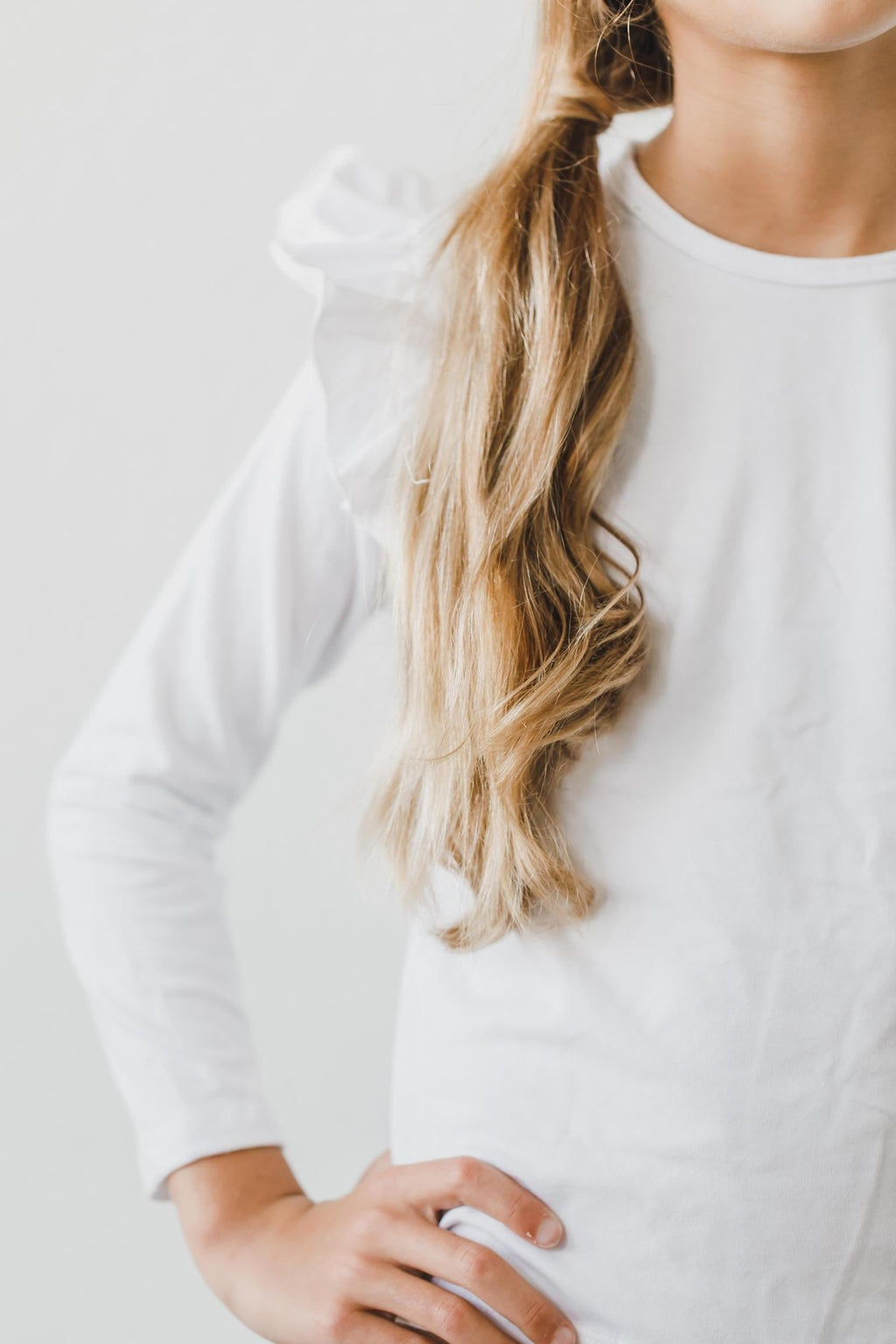 White L/S Ruffle Tee by Mila & Rose ®