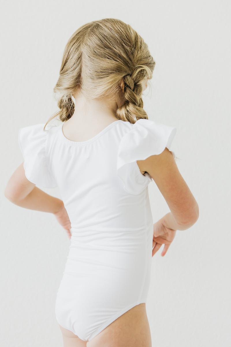 White S/S Flutter Sleeve Leotard by Mila & Rose ®