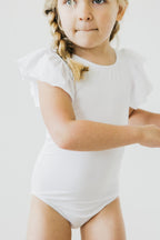 White S/S Flutter Sleeve Leotard by Mila & Rose ®