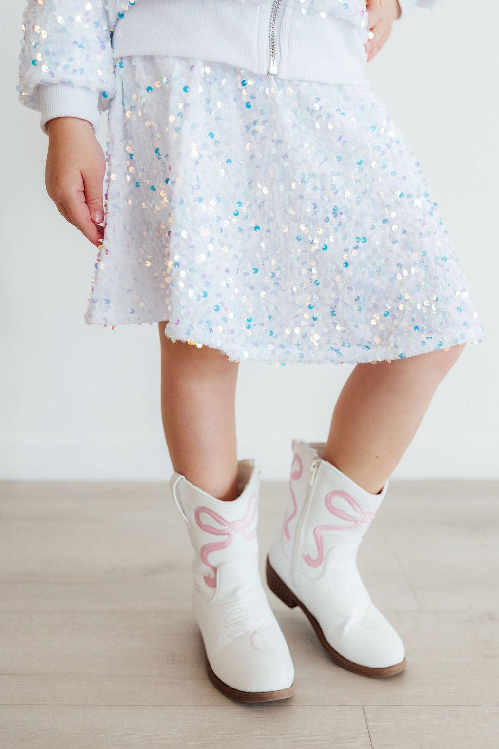 White Velvet Sequin Twirl Skort by Mila & Rose ®