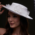 White Bridal Hat with Pearls and Flowers by Bridal Port