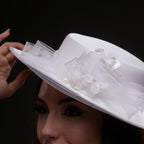 White Bridal Hat with Pearls and Flowers by Bridal Port