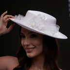 White Bridal Hat with Pearls and Flowers by Bridal Port