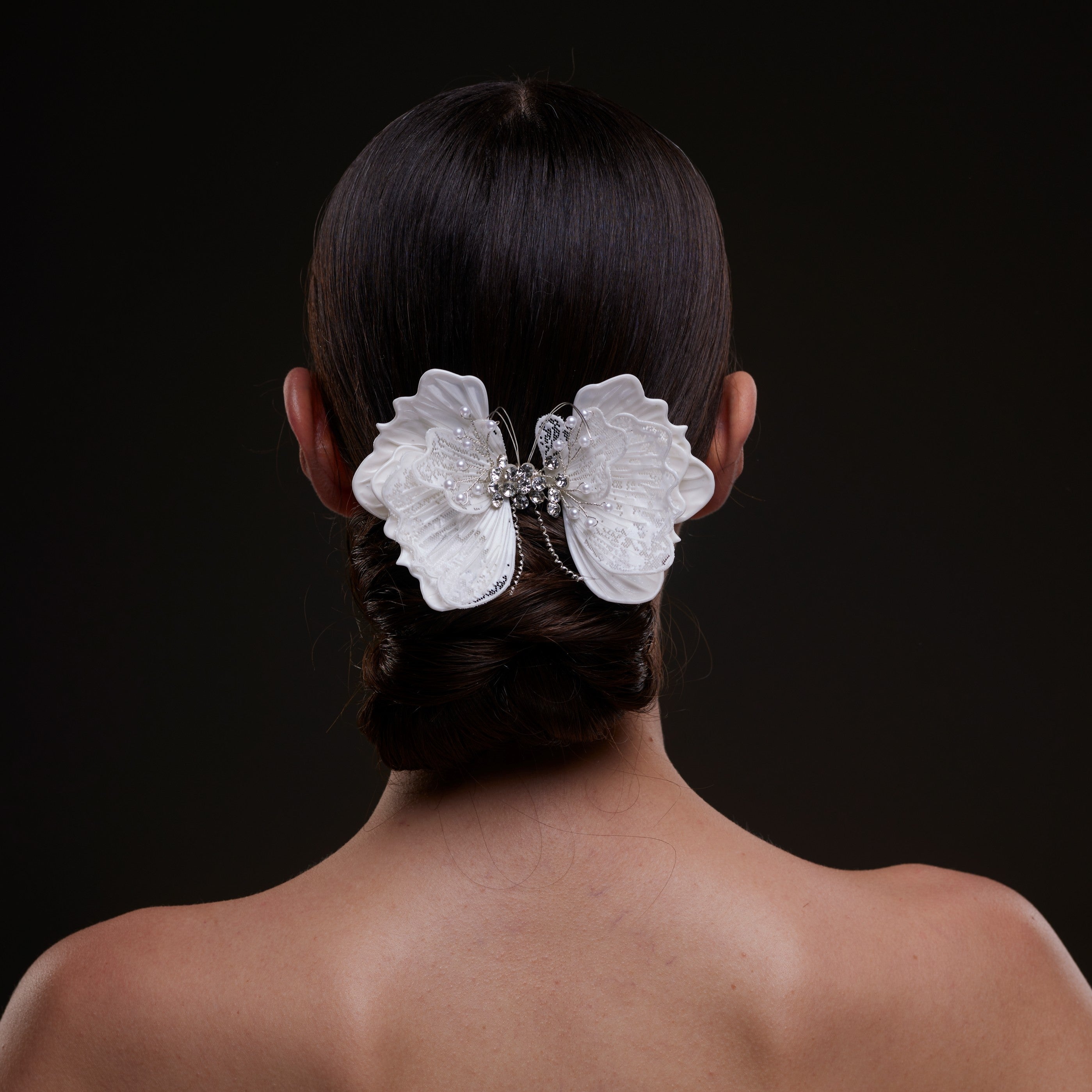 White Butterfly Flower Hair Comb by Bridal Port