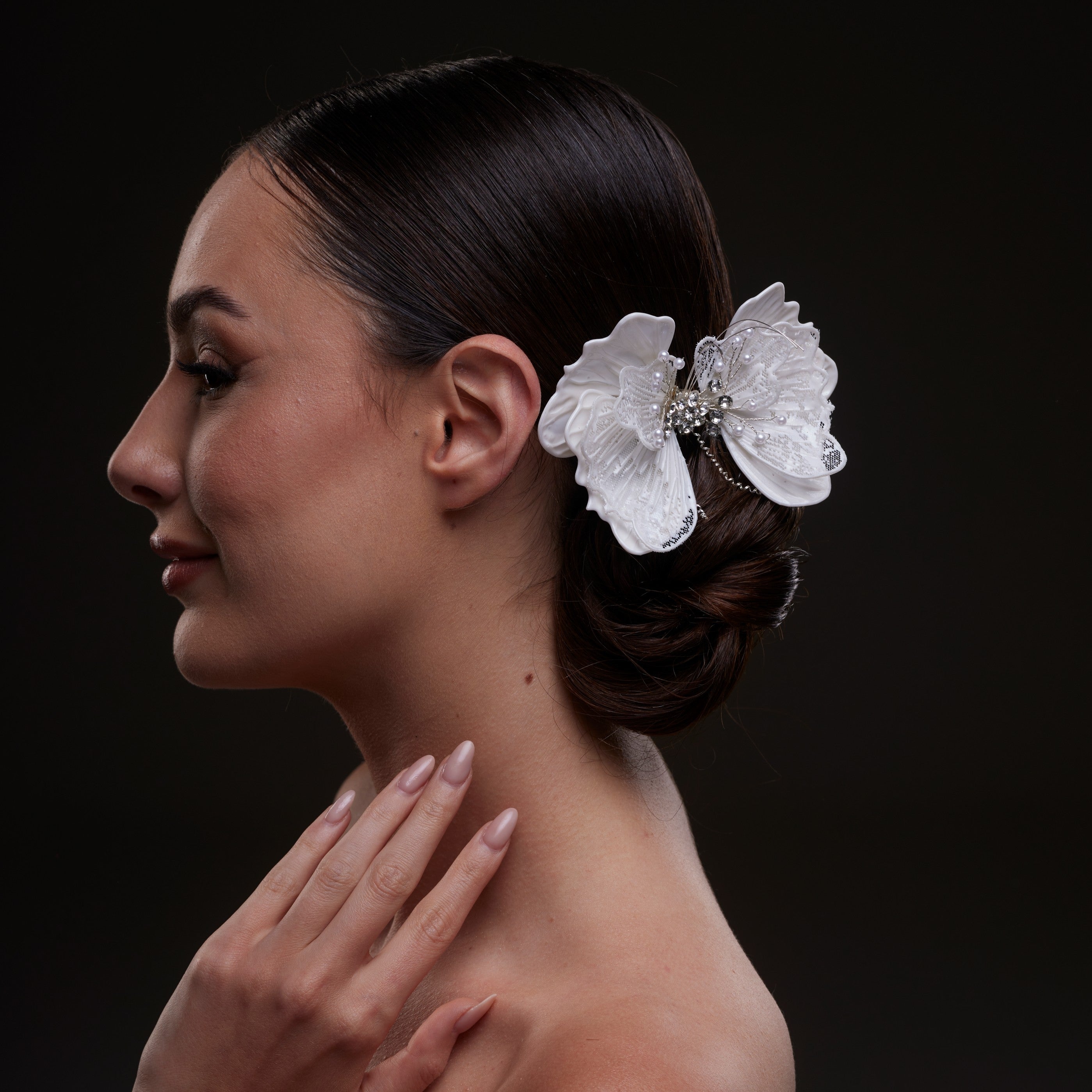 White Butterfly Flower Hair Comb by Bridal Port