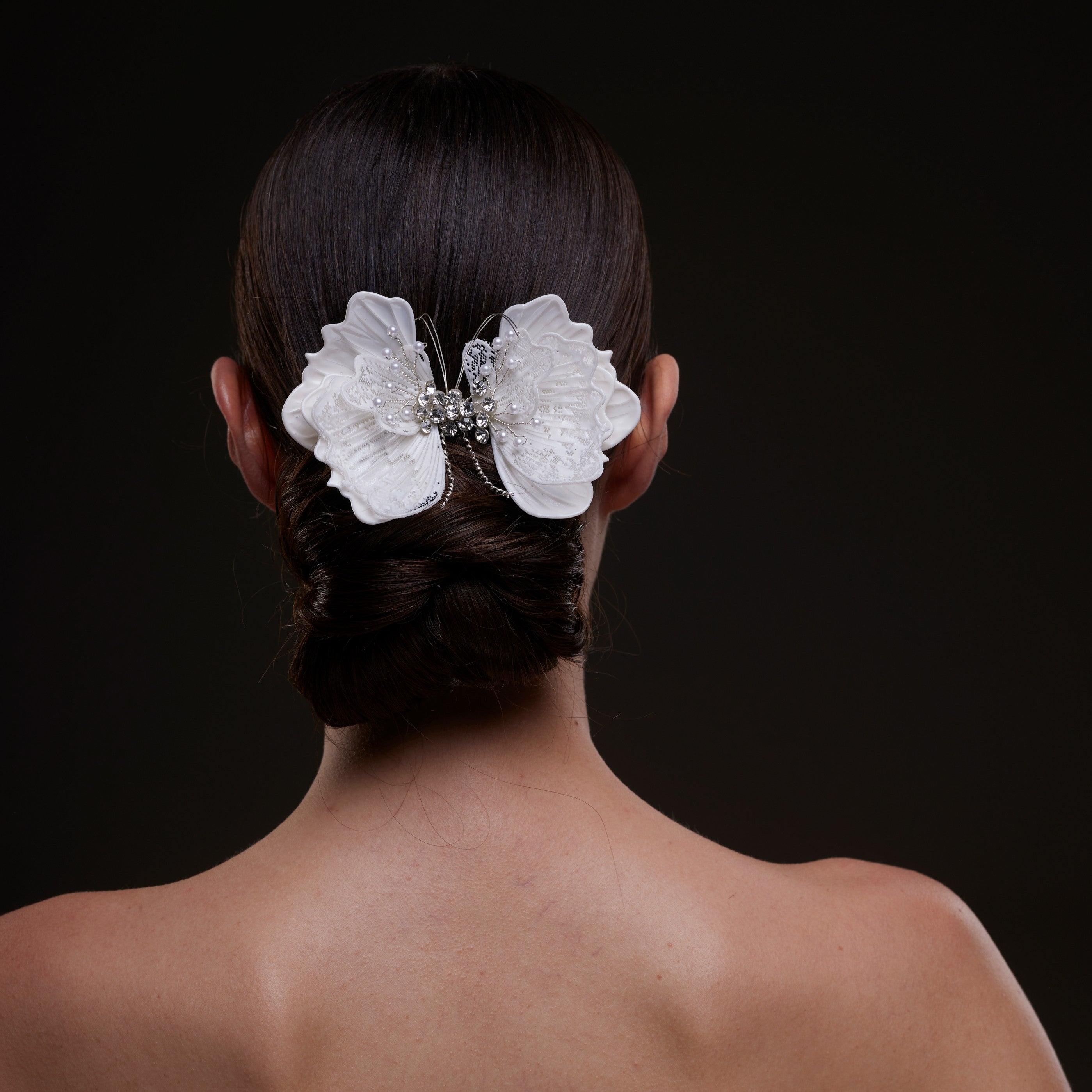 White Butterfly Flower Hair Comb by Bridal Port