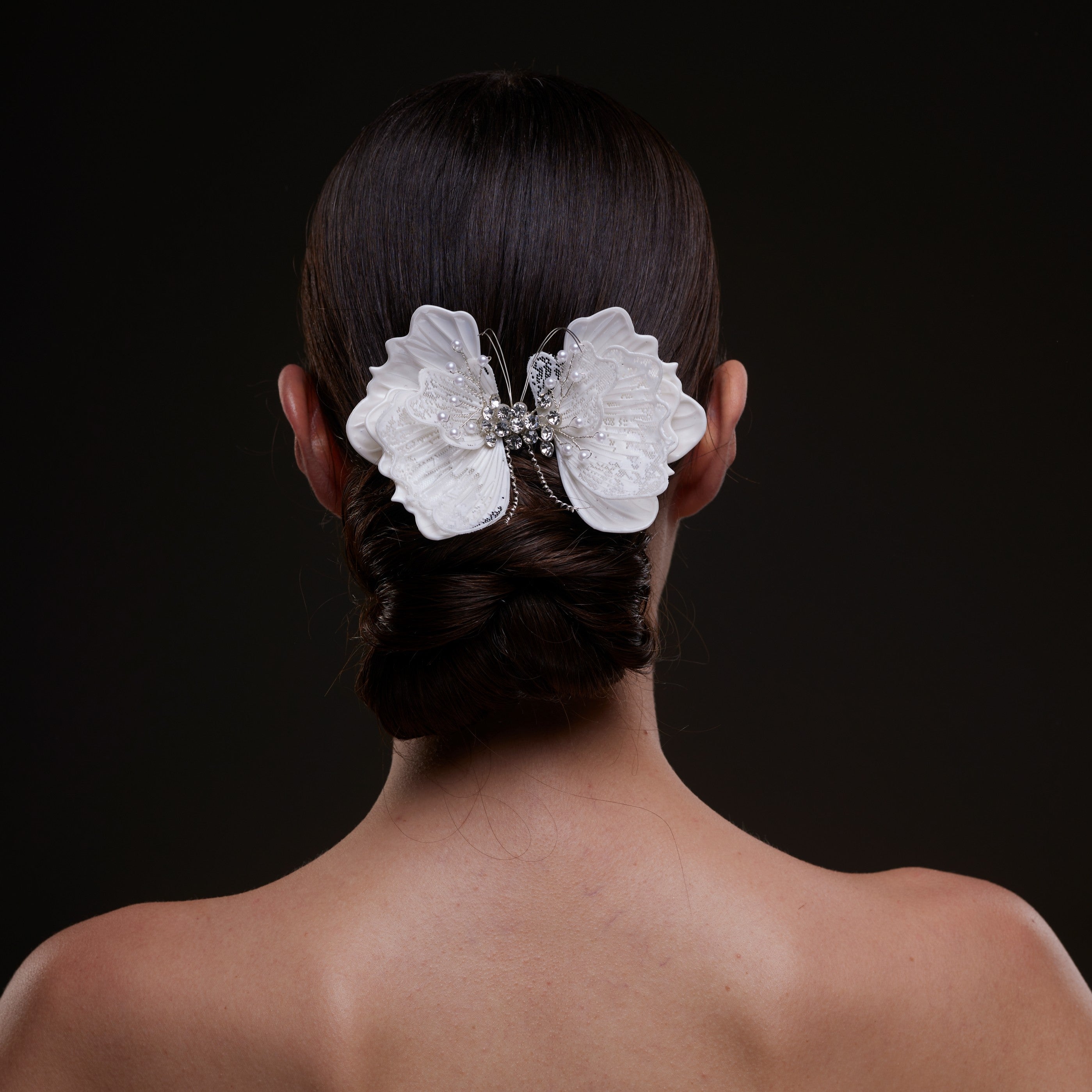 White Butterfly Flower Hair Comb by Bridal Port