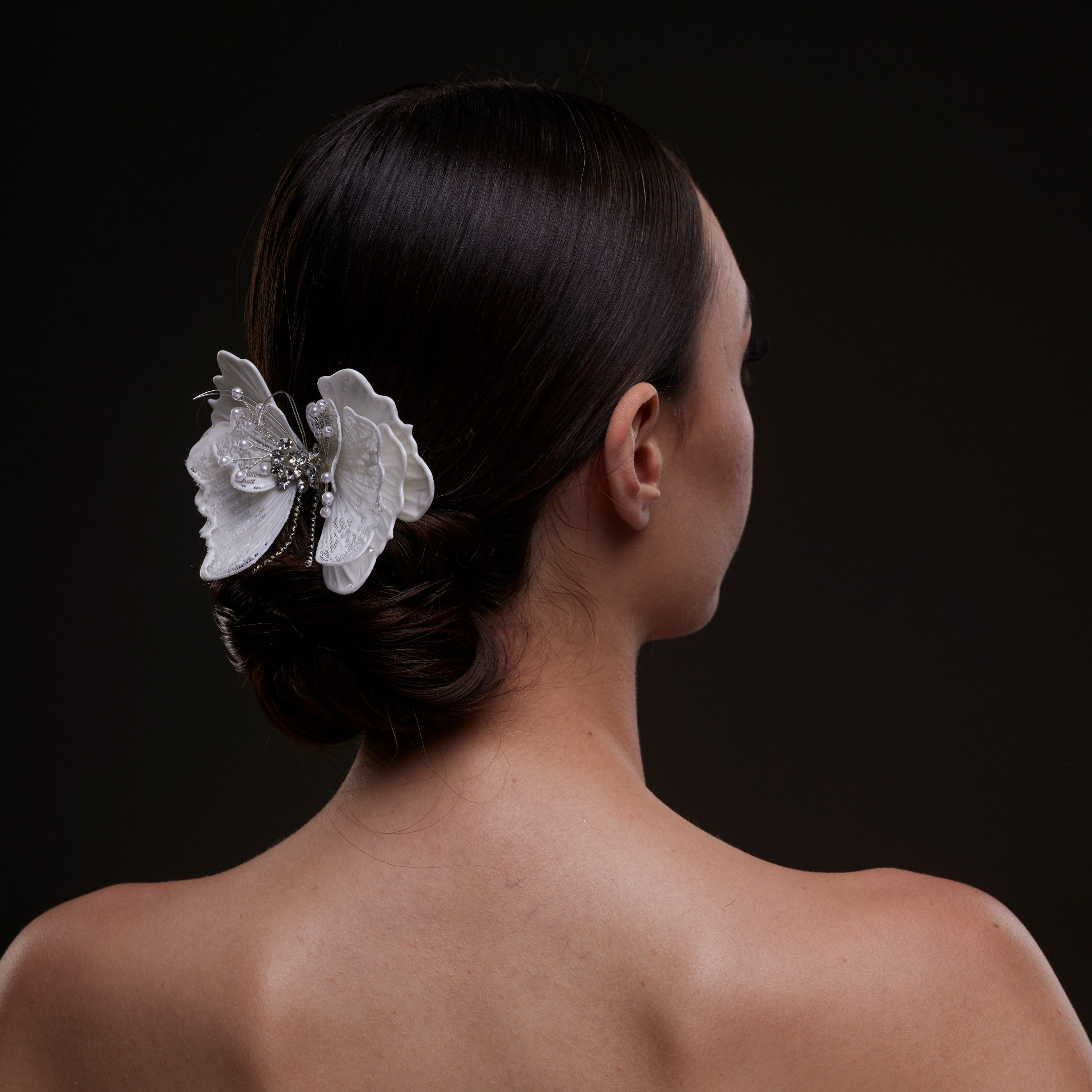 White Butterfly Flower Hair Comb by Bridal Port