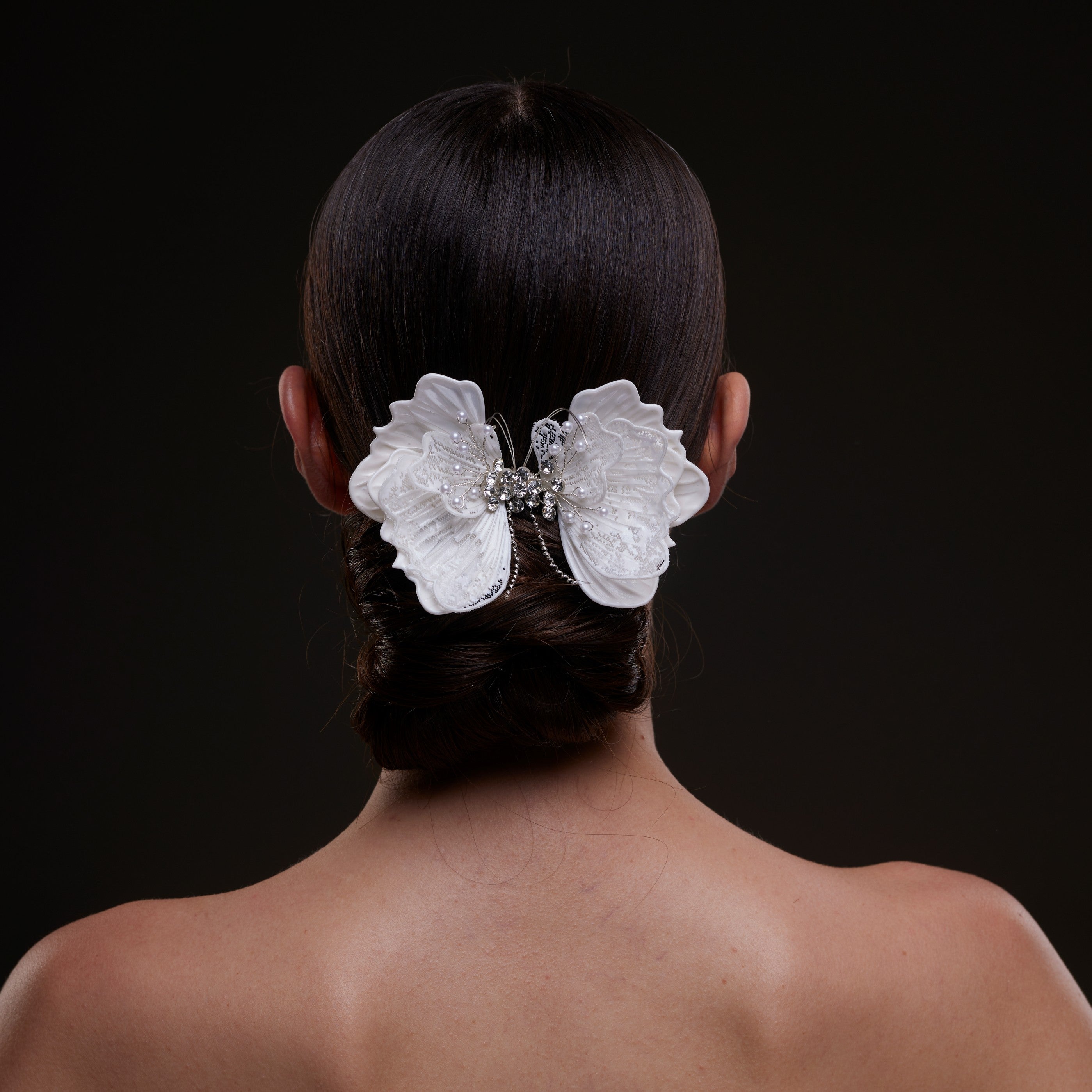 White Butterfly Flower Hair Comb by Bridal Port