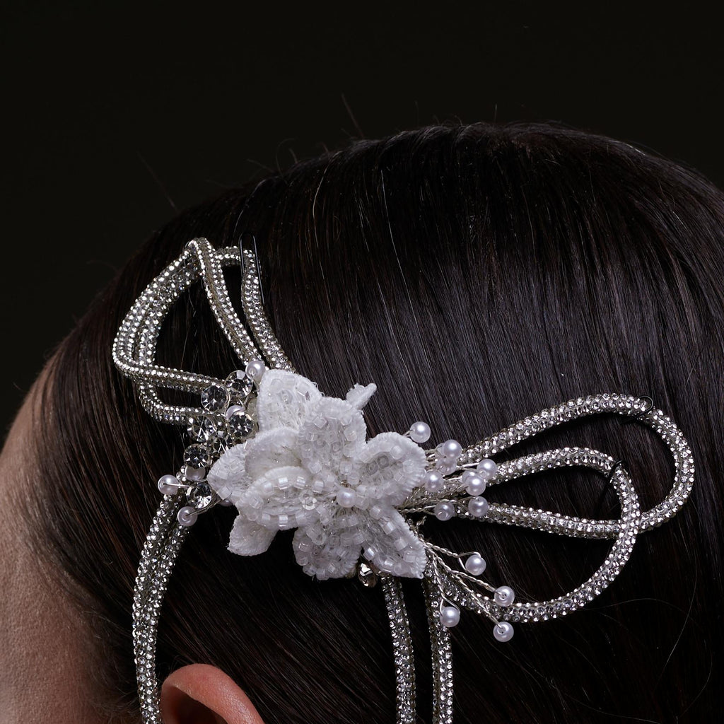 White Crystal & Pearl Hair Comb by Bridal Port