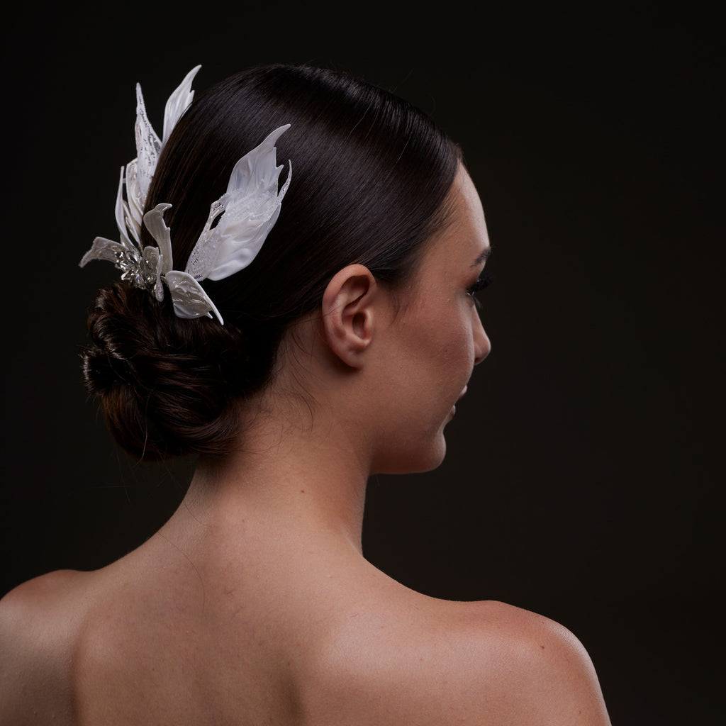 White Feather Petal Bridal Hair Comb by Bridal Port