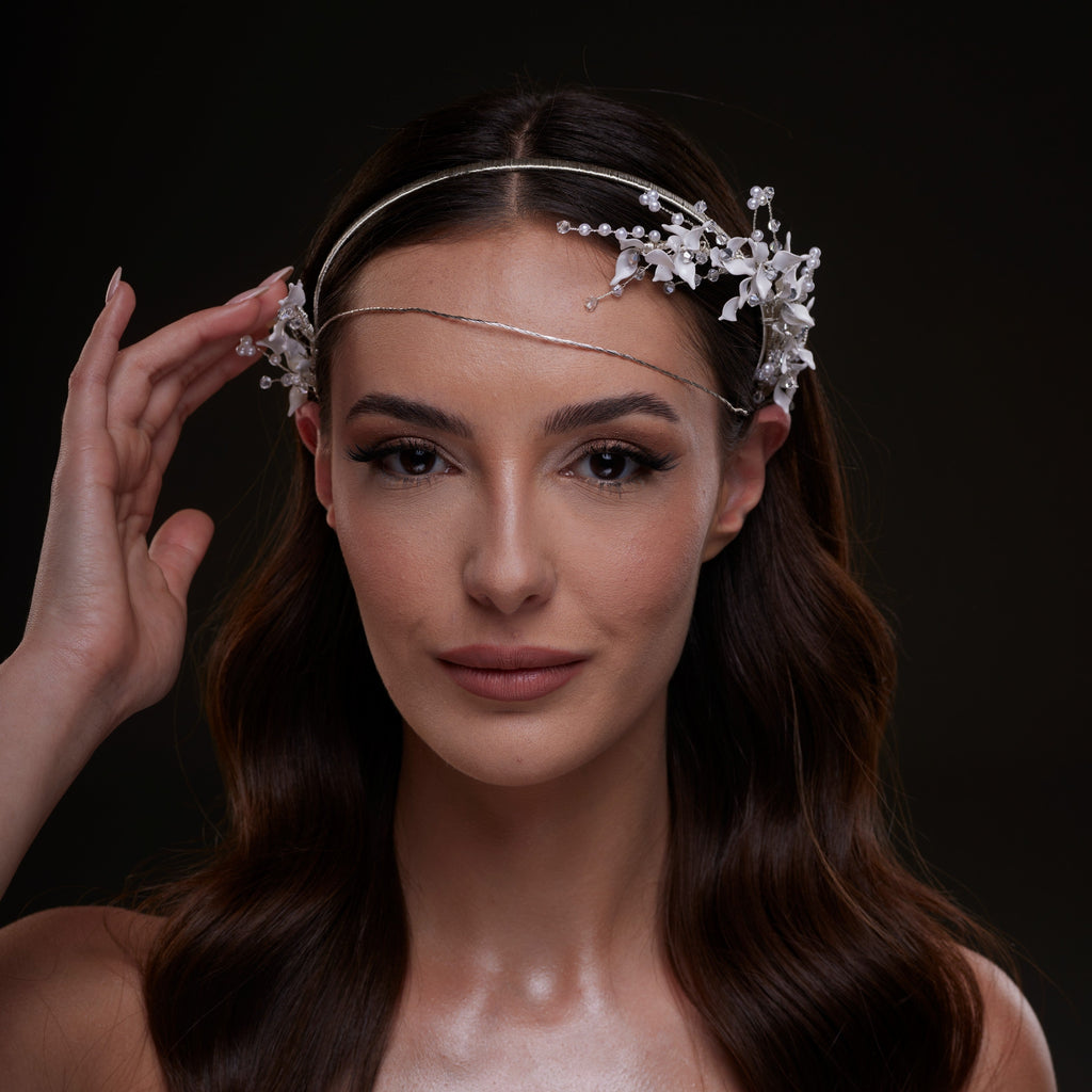 White Floral Bridal Hair Band by Bridal Port