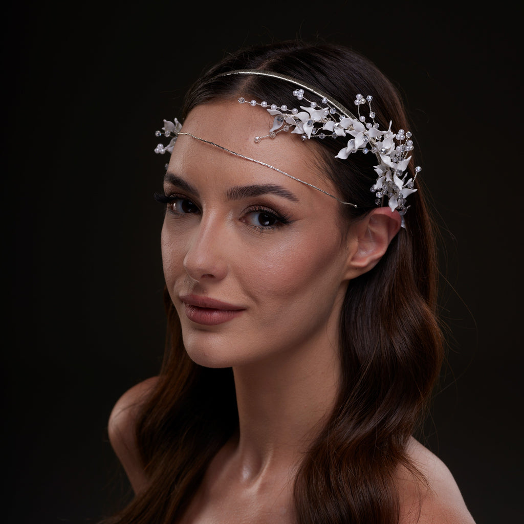 White Floral Bridal Hair Band by Bridal Port
