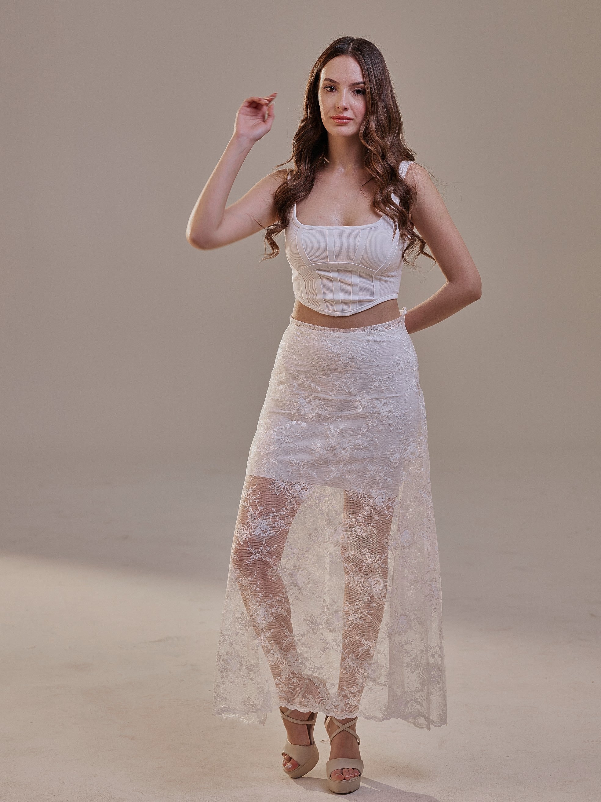 White Lace A-Line Skirt – Long Sheer Full Skirt by Bridal Port
