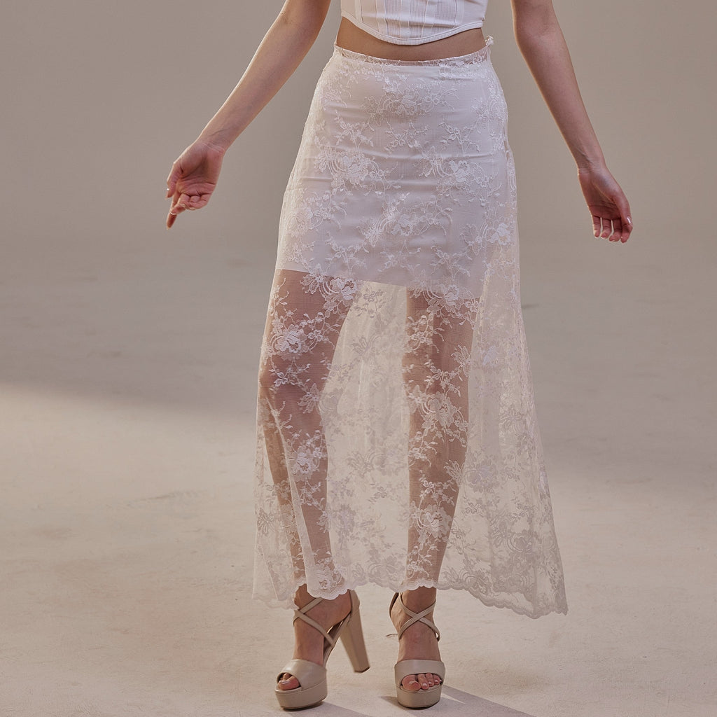 White Lace A-Line Skirt – Long Sheer Full Skirt by Bridal Port