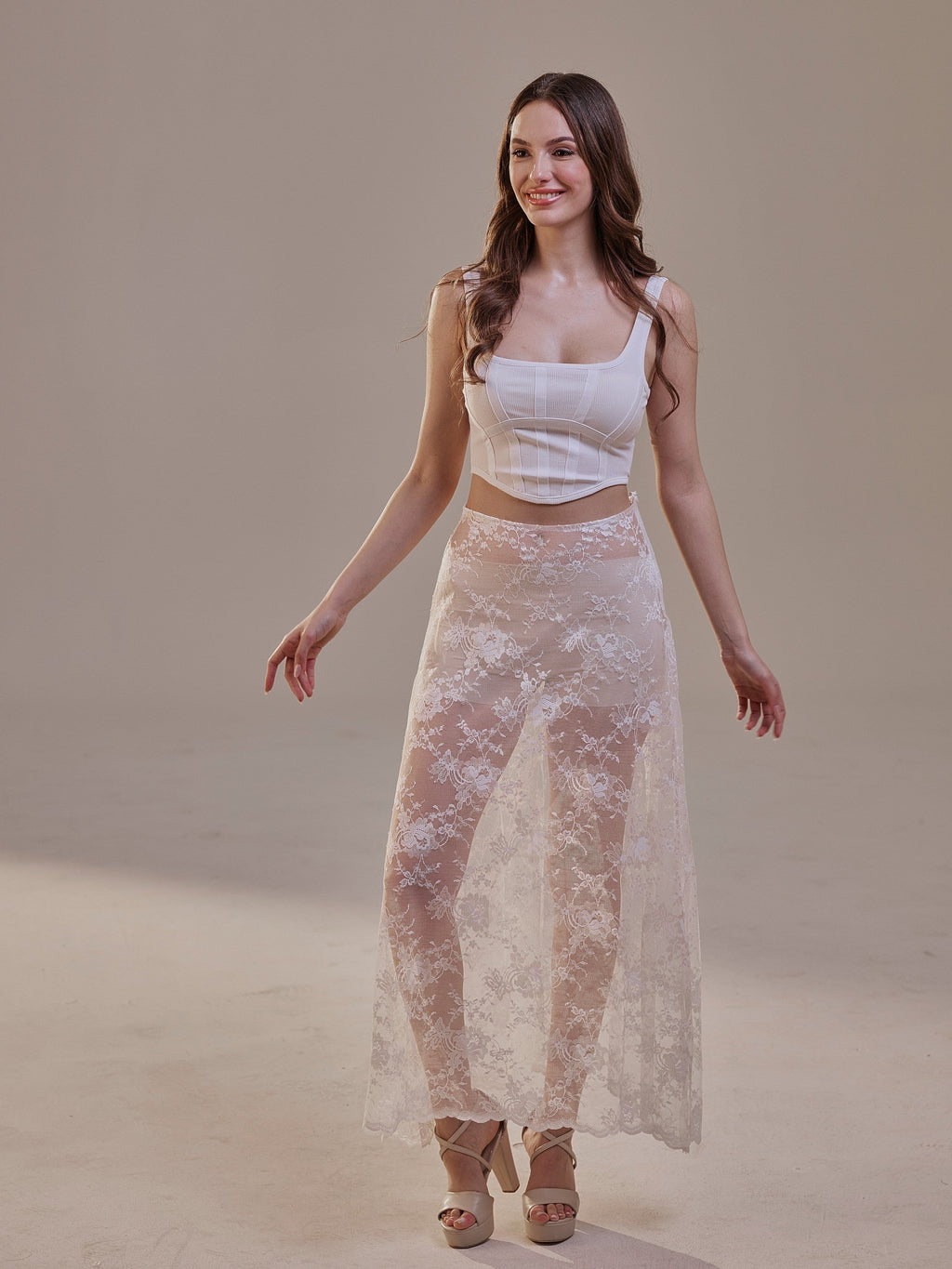 White Lace A-Line Skirt – Long Sheer Full Skirt by Bridal Port