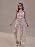 White Lace A-Line Skirt – Long Sheer Full Skirt by Bridal Port