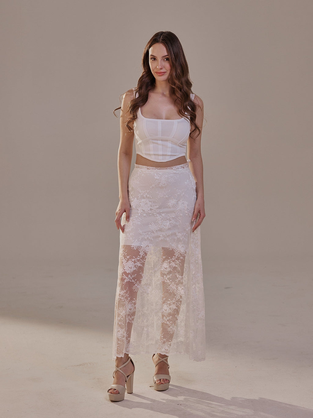 White Lace A-Line Skirt – Long Sheer Full Skirt by Bridal Port