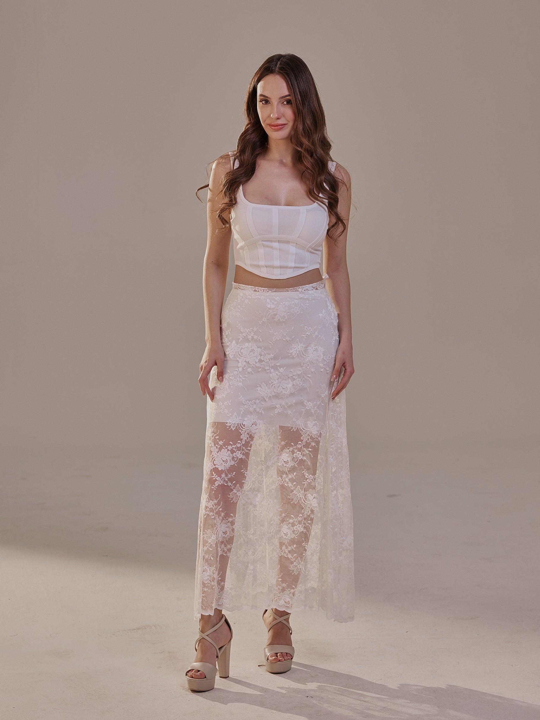 White Lace A-Line Skirt – Long Sheer Full Skirt by Bridal Port
