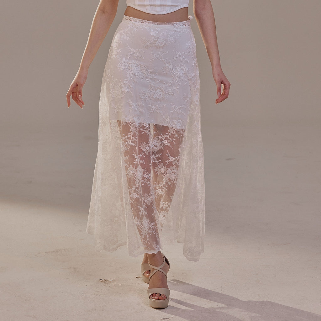White Lace A-Line Skirt – Long Sheer Full Skirt by Bridal Port