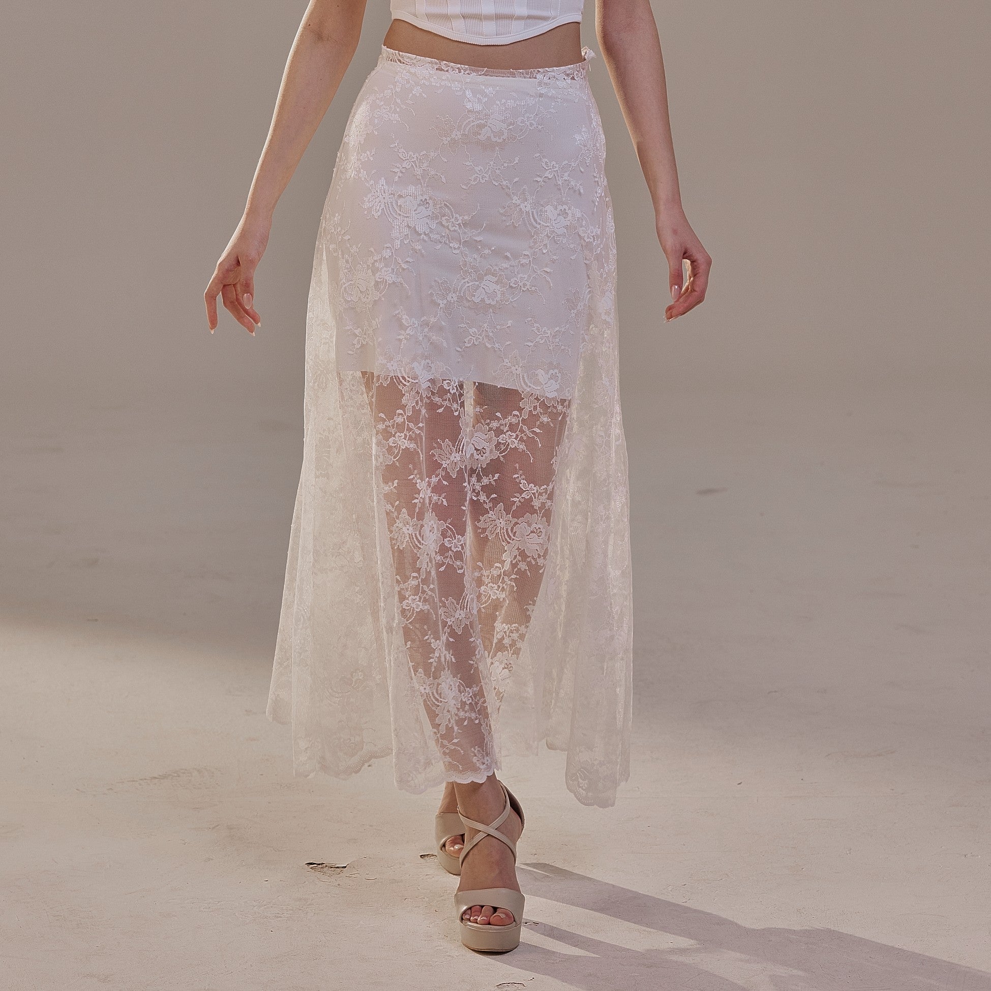 White Lace A-Line Skirt – Long Sheer Full Skirt by Bridal Port