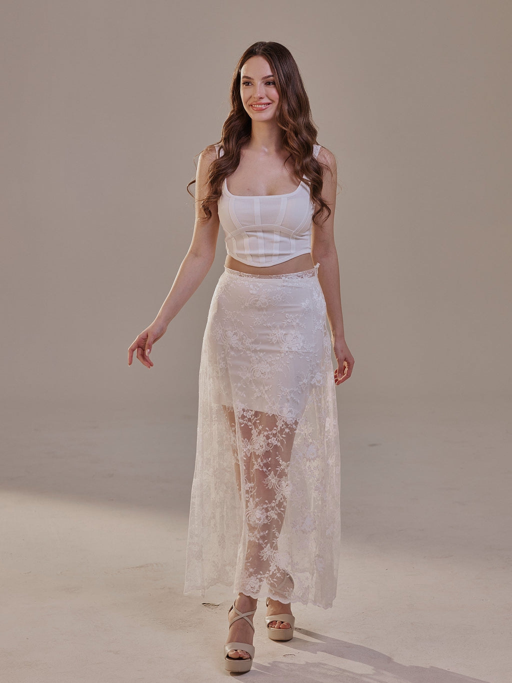 White Lace A-Line Skirt – Long Sheer Full Skirt by Bridal Port