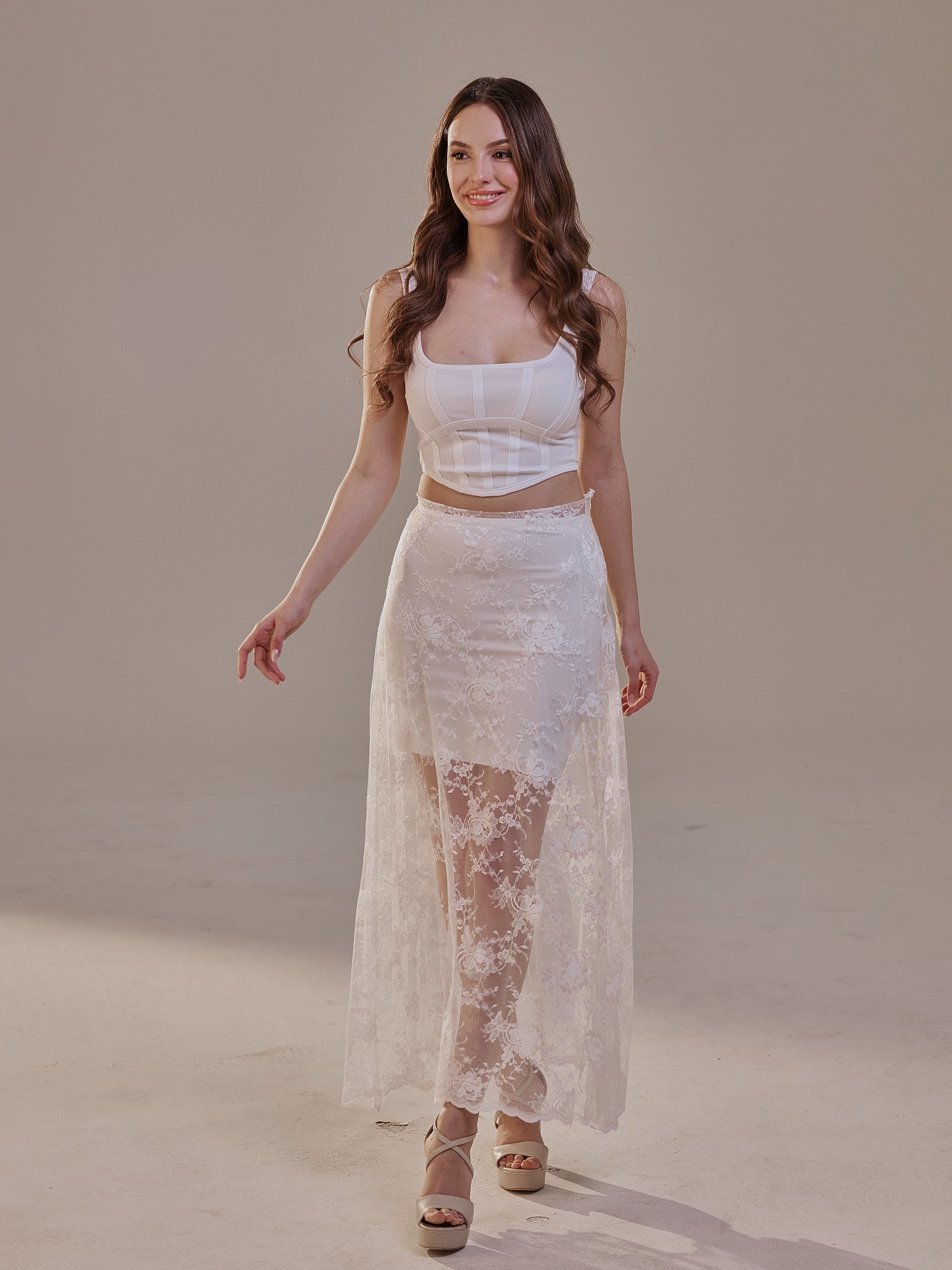 White Lace A-Line Skirt – Long Sheer Full Skirt by Bridal Port