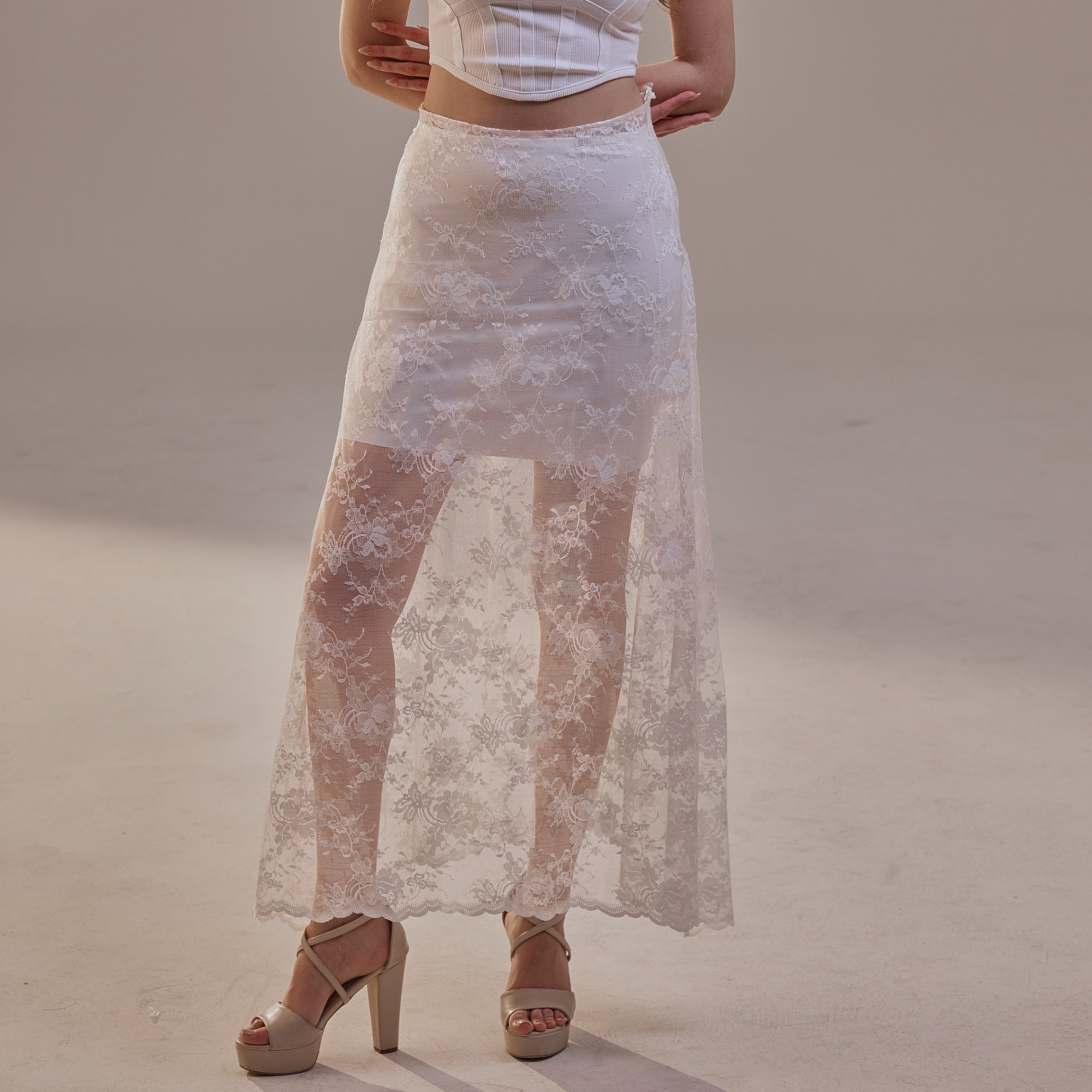 White Lace A-Line Skirt – Long Sheer Full Skirt by Bridal Port