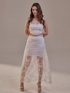 White Lace A-Line Skirt – Long Sheer Full Skirt by Bridal Port