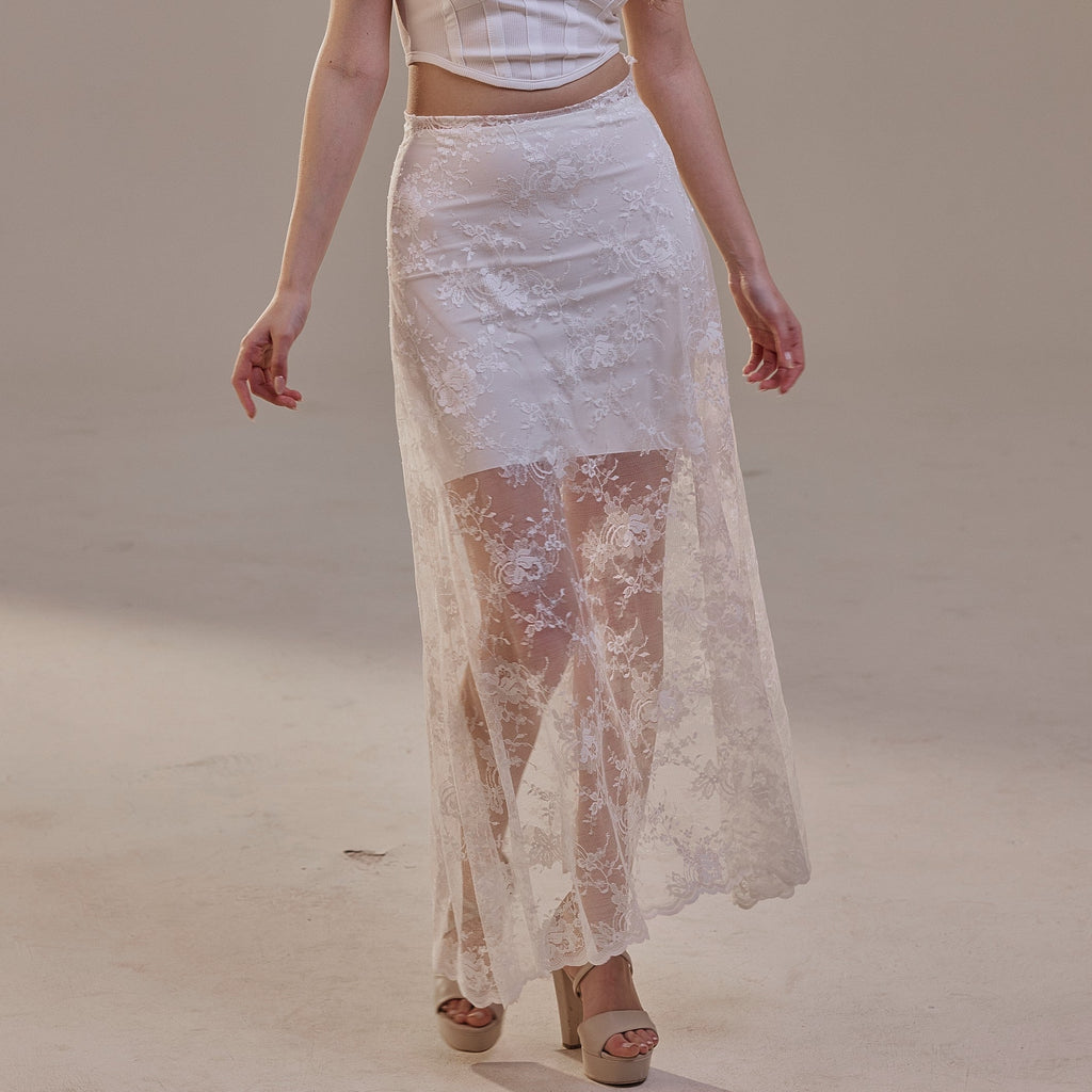 White Lace A-Line Skirt – Long Sheer Full Skirt by Bridal Port