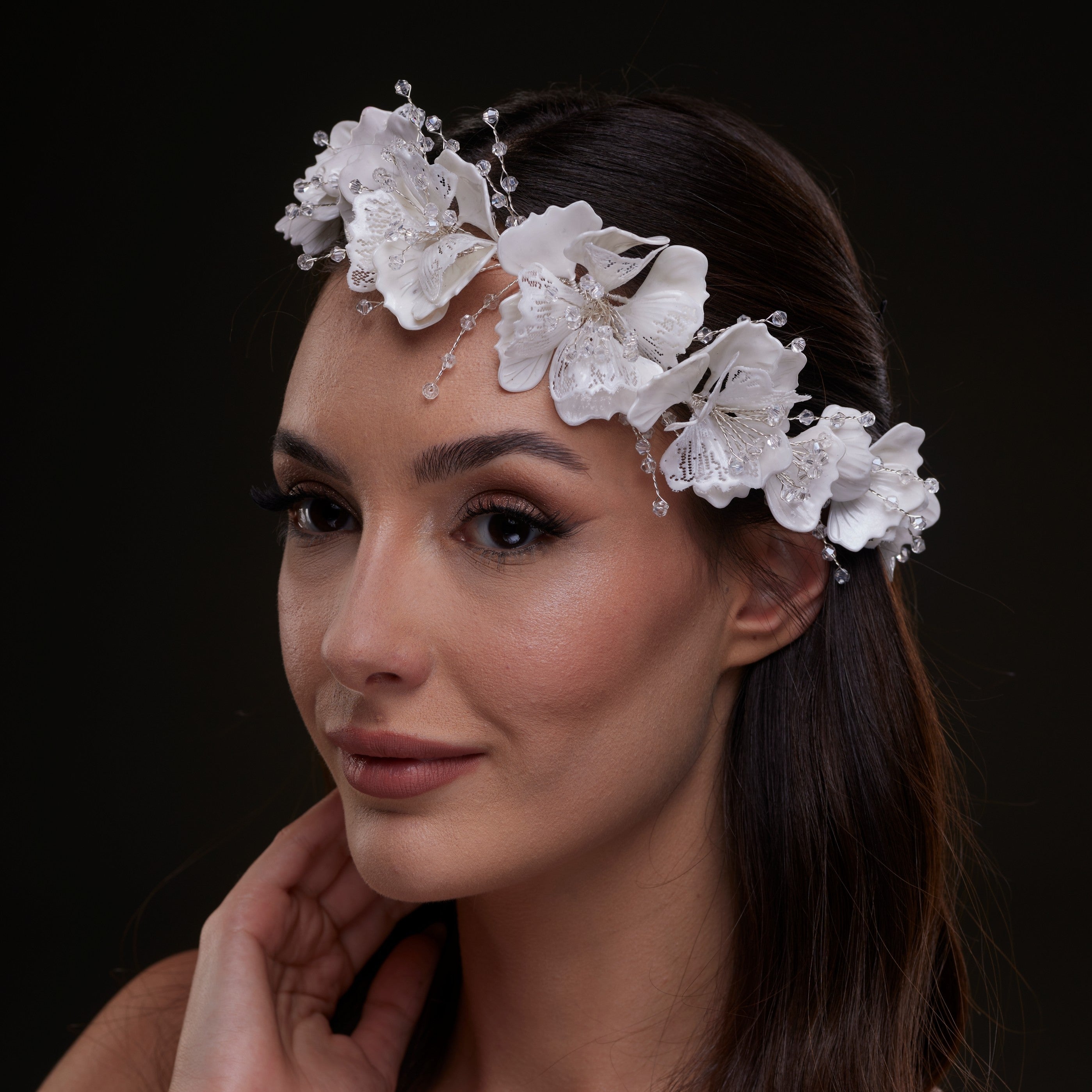 White Orchid Hair Vine by Bridal Port