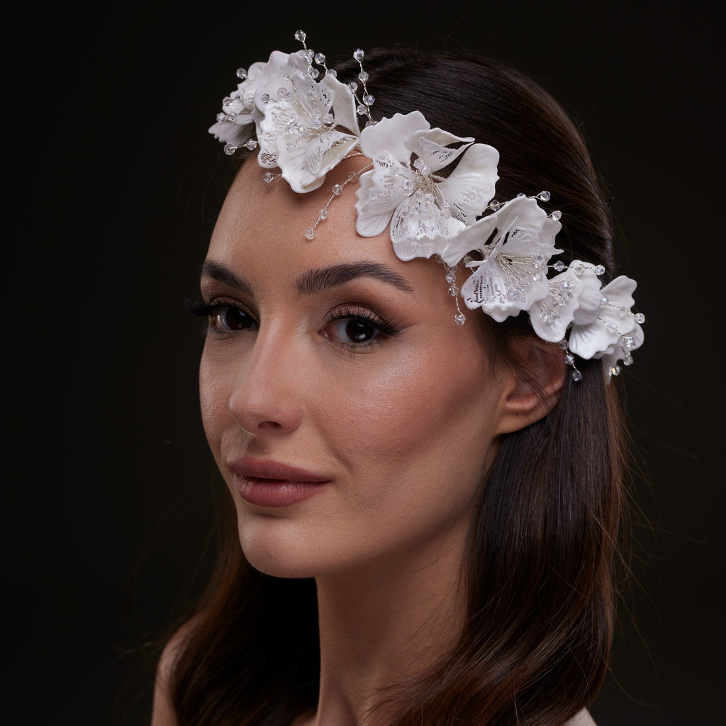 White Orchid Hair Vine by Bridal Port