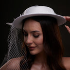 White Satin Hat with Flower and Veil Netting by Bridal Port